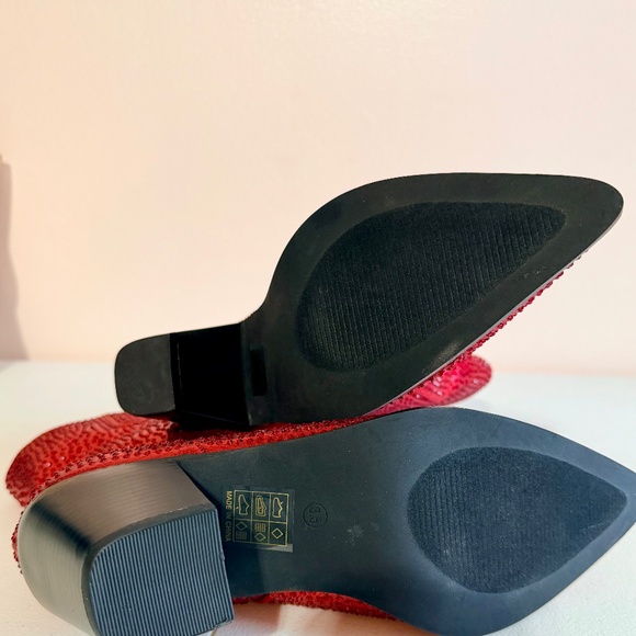 * Berness Sexy Red Rhinestones 3" Block Heel Cowboy Boots - Picture 10 of 10